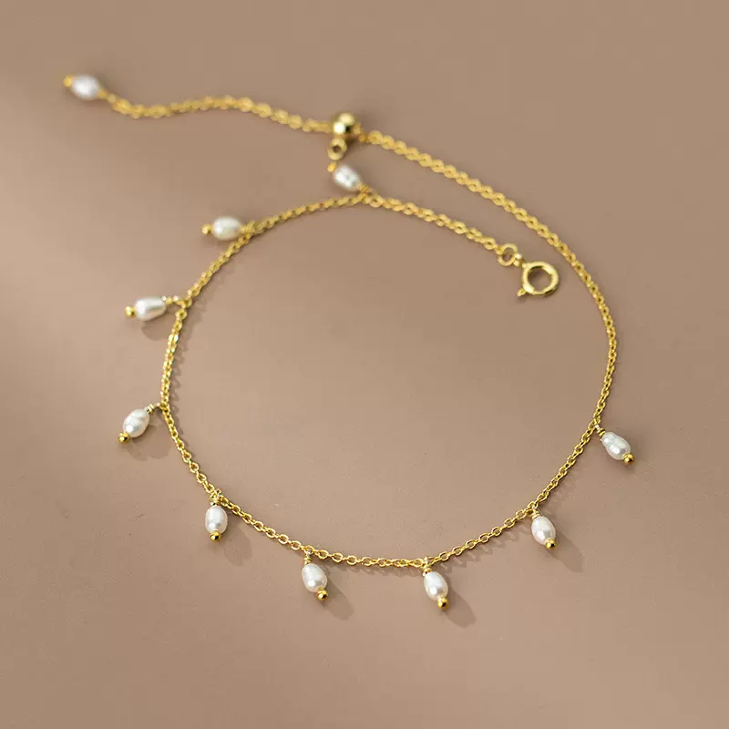 纳兰 s925银珍珠流苏脚链韩版小清新简约气质可调节脚饰品S4755