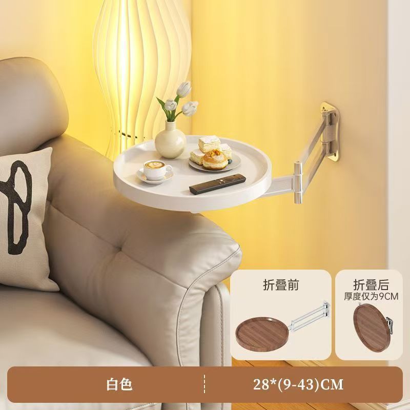 床边桌折叠壁挂小圆盘卧室家用伸缩边几置物架小型网红床上悬空桌|undefined