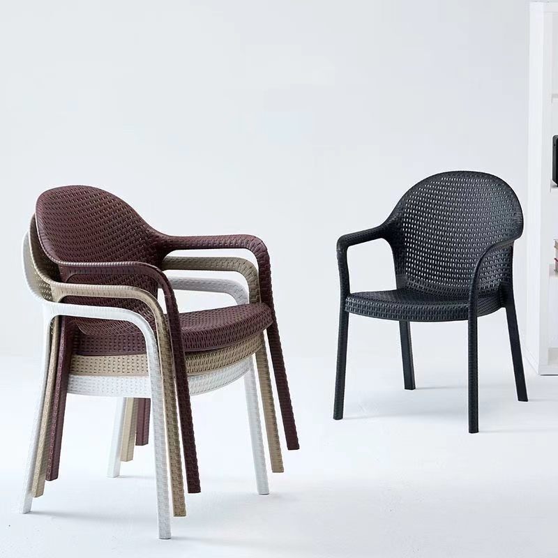 Dining chair with extra-thick plastic integrated backrest, anti-rattan design, minimalist home use, durable outdoor chair with backrest Dining chair with extra-thick plastic integrated backrest, anti-rattan design, minimalist home use, durable outdoor chair with backrest