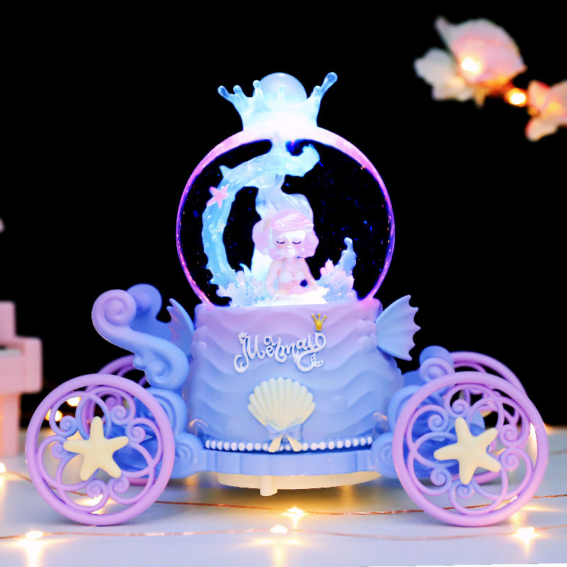 マーメイドプリンセス城クリスタルボールオルゴール回転トロイの木馬オルゴール女の子誕生日プレゼントクリエイティブおもちゃ|undefined