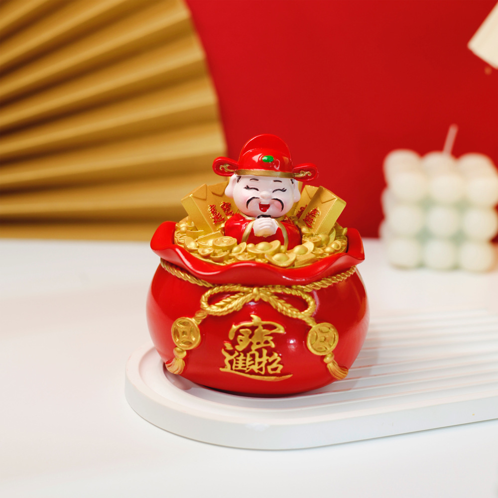 新款大容量收纳罐摆件创意吉祥财神钱袋子烟灰缸托盘客厅家居礼品