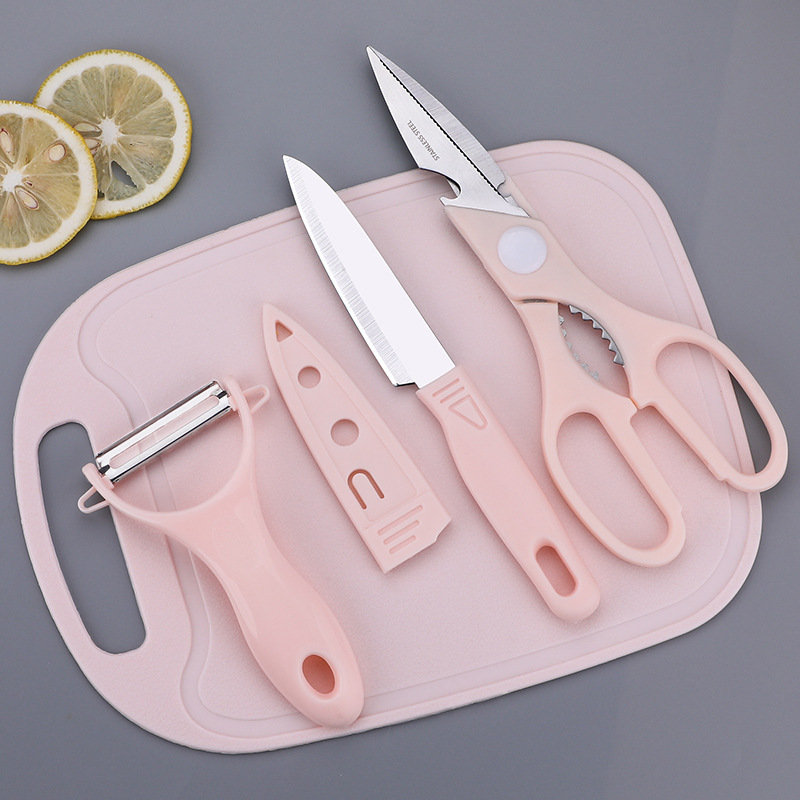 Cuchillo de frutas de acero inoxidable conjunto de cuchillo de planador de melón doméstico dormitorio para estudiantes lindo cuchillo de pelado portátil conjunto de tres piezas