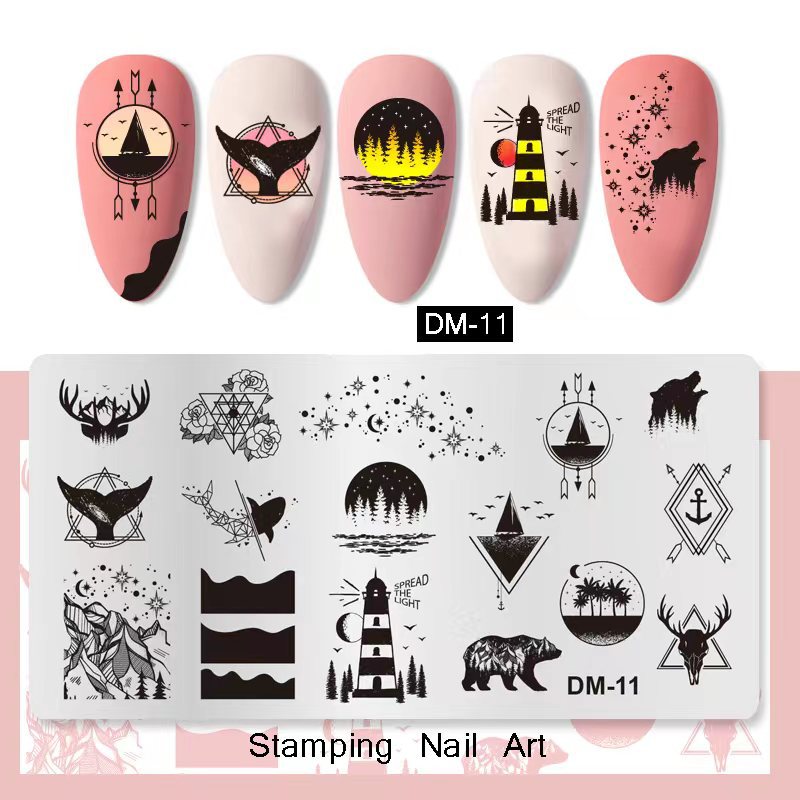 2022 nueva impresión de transferencia de Arte de uñas placa de acero impresión rectangular placa de acero de impresión de transferencia de aceite Tablero de dibujo en color de película Azul serie DM