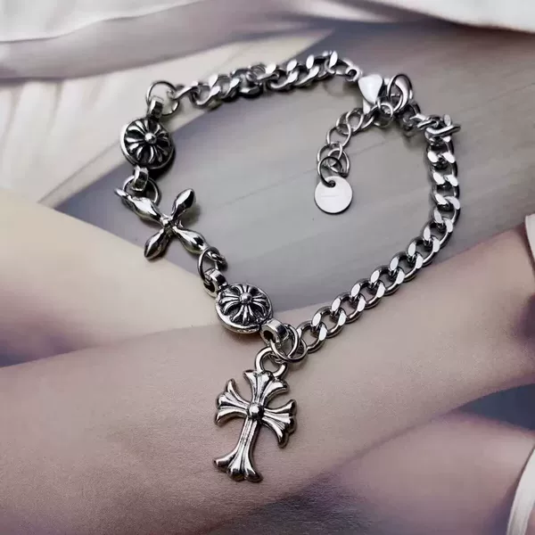 Hot Girl Cross Titanium Steel Bracelet Trendy Men's Trendy Women's Trendy Crow Design High-grade Cold Style Mori Style Bracelet