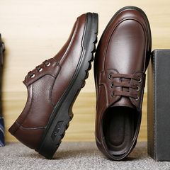 【真皮牛皮】春秋皮鞋系帶正裝休閒軟皮防滑耐磨皮鞋透氣男爸爸鞋