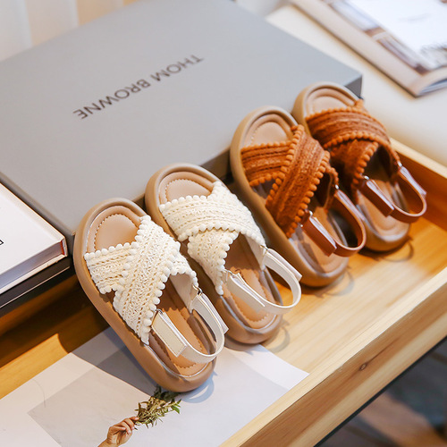 Children's sandals woven beach sand shoes summer little girl soft bottom princess style baby casual shoes