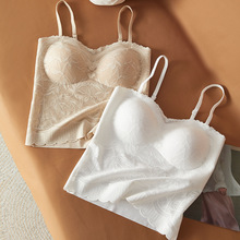 法式蕾丝固定杯美背吊带轻薄无痕纯欲风打底衫外穿带胸垫内衣