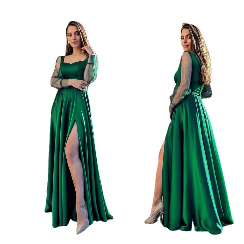 Women's round neck long sleeve dress slim long dress_senzul.com