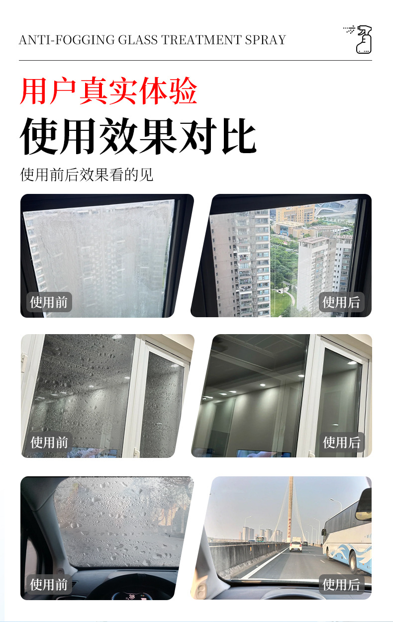 Glass Anti-Condensation Spray for Winter Indoor Glass Windows, Car Windows, and Window Sills; Anti-Fog and Anti-Condensation Agent