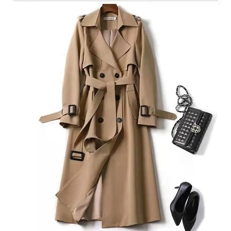 Длинное осеннее trench coat, японско-корейский стиль, для импорта, середина длины, корейский стиль, британский стиль
