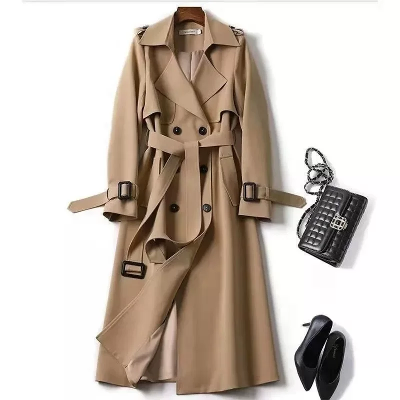 Длинное осеннее trench coat, японско-корейский стиль, для импорта, середина длины, корейский стиль, британский стиль