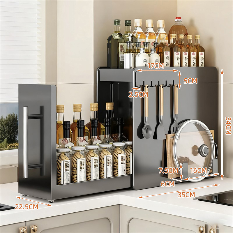 カウンタートップ引き出し式収納ラック狭い防塵鉄製収納ラック調味料整理新しいキッチン調味料ラック