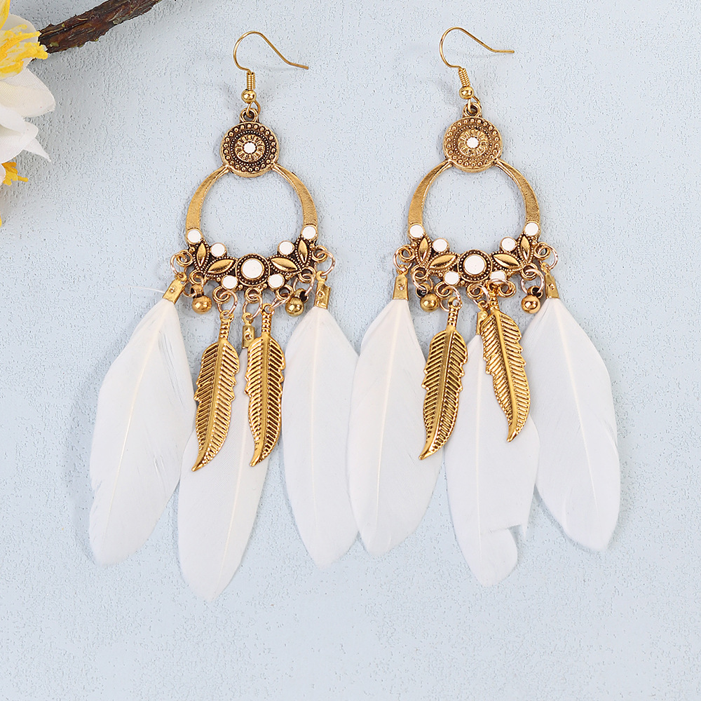 Tassel Pattern 1 Pair Retro Simple Style Tassel Plating Alloy Feather Drop Earrings