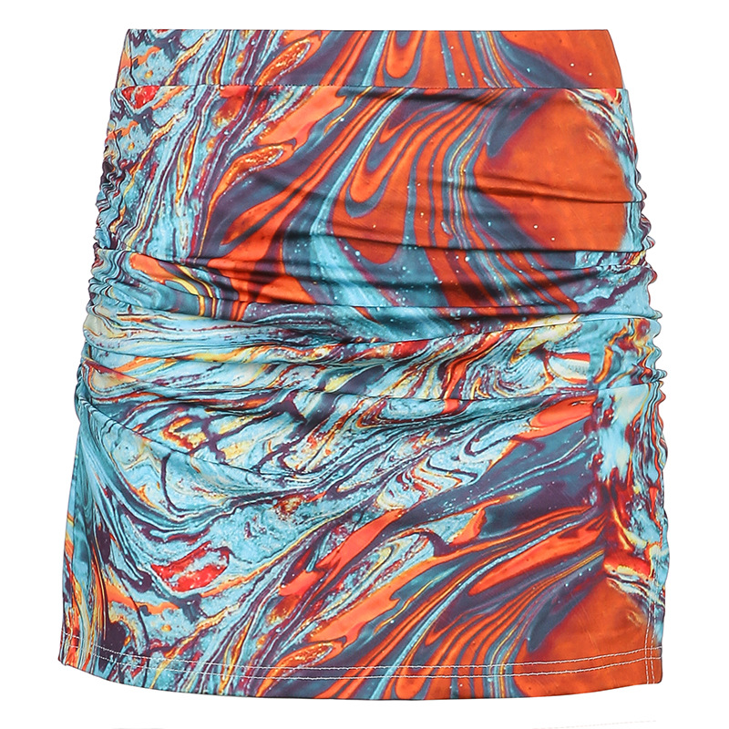 halter neck tie vest water ripple printing beach split half skirt set NSRUI53087