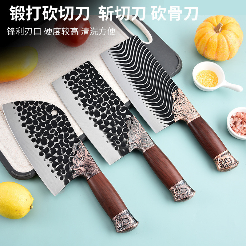 Longquan forged manganese steel kitchen knife with stainless steel handle, sharp cutting meat knife, home chopping and slicing chef's knife