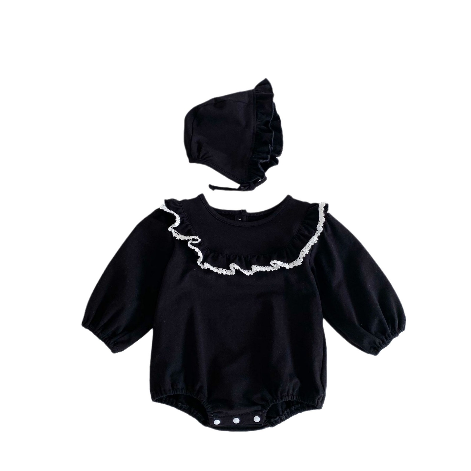 2024 Primavera e Autunno Bambina Bambina Cento Giorni Foglia di Loto Colletto Pizzo Colore Trasparente Manica Lunga Ha Yi Triangolo Crawler Vestito_voghion.com