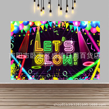 跨境霓虹派对拍照影楼背景布 万圣节霓虹横幅 写真布生日装饰用品