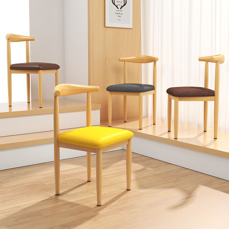 Dining chair, home use, Nordic-style backrest stool, desk, modern minimalist bedroom, women's luxury, imitation solid wood, ironwork, horn chair
