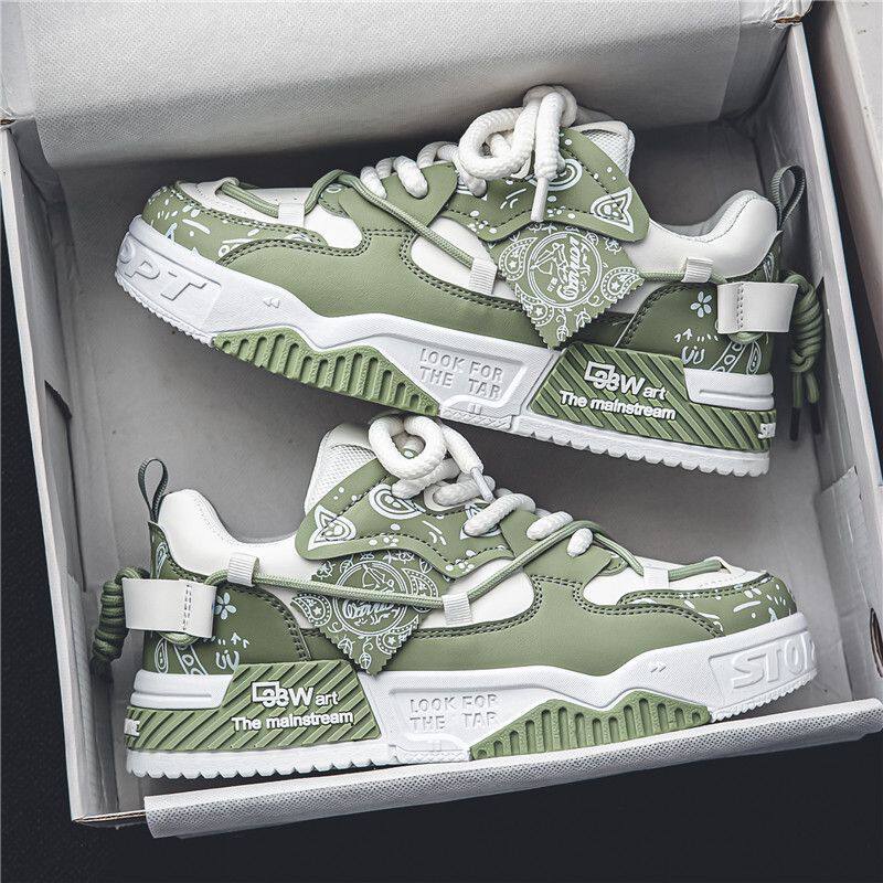 Giày sneaker nam đế dày tăng chiều cao, thân thấp dây buộc, phối màu trơn — 6678 Trắng Xanh Lục, 6678 màu Milan, 6678 trắng đen