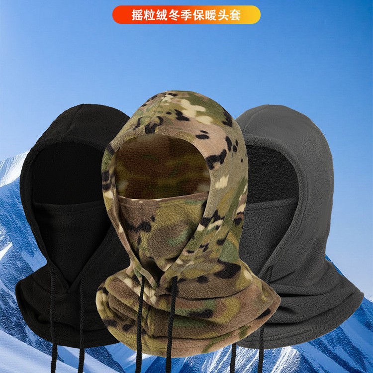 Otoño y invierno al aire libre camuflaje de terciopelo calentamiento sombrero guisante para hombres y mujeres máscara de terciopelo a prueba de viento y frío