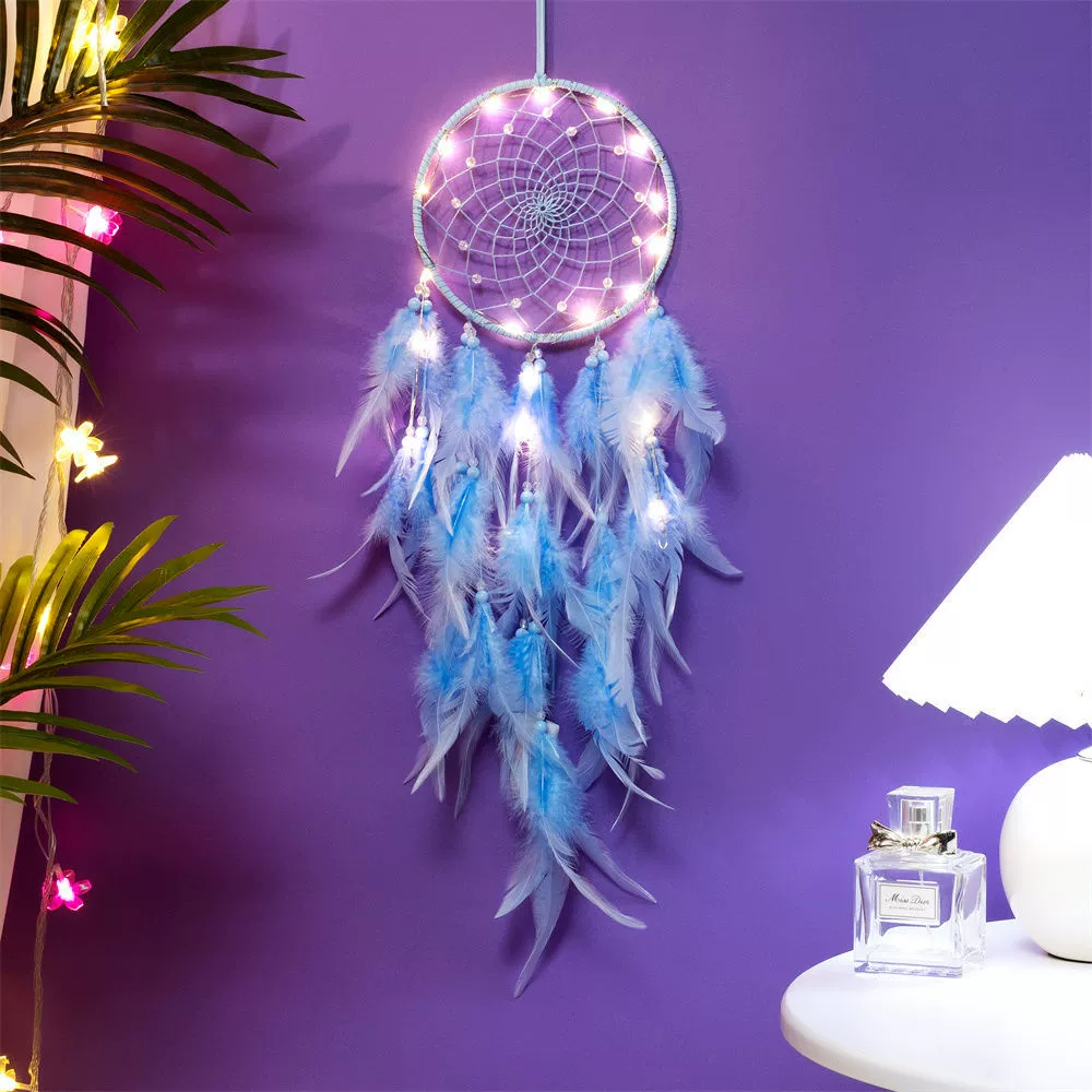 Сетчатая ловушка для снов индейская подвеска для спальни, оберег-феник Boho ветерок с опцией LED-лампы