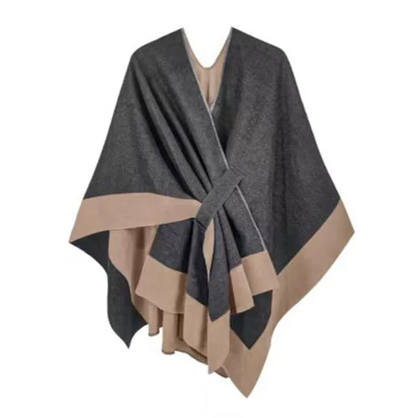 European and American classic foreign trade new autumn and winter color matching belt buckle cloak scarf cashmere-like cape shawl one-piece delivery
