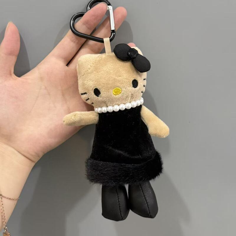 长腿猫新款KT名媛风豹纹黑粉毛绒玩具少女心包挂饰钥匙扣礼物活动|undefined