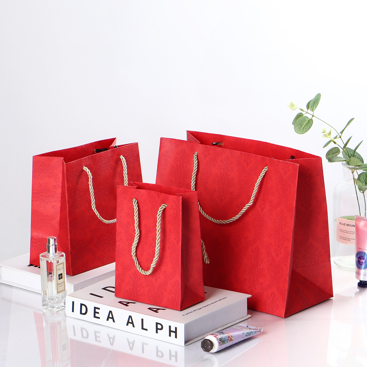 复古红手提袋子化妆品手提袋纸袋小礼品纸袋饰品小袋子