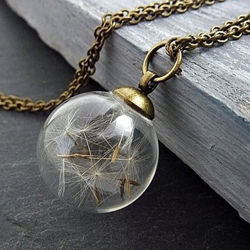 Dandelion Glass Cover Necklace Wish Pendant Plant Specimen Forest Dried Flower Glass Ball Long Sweater Chain