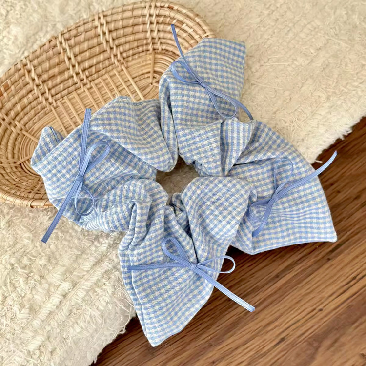 60#사각 스카프 체크 대장 링 블루