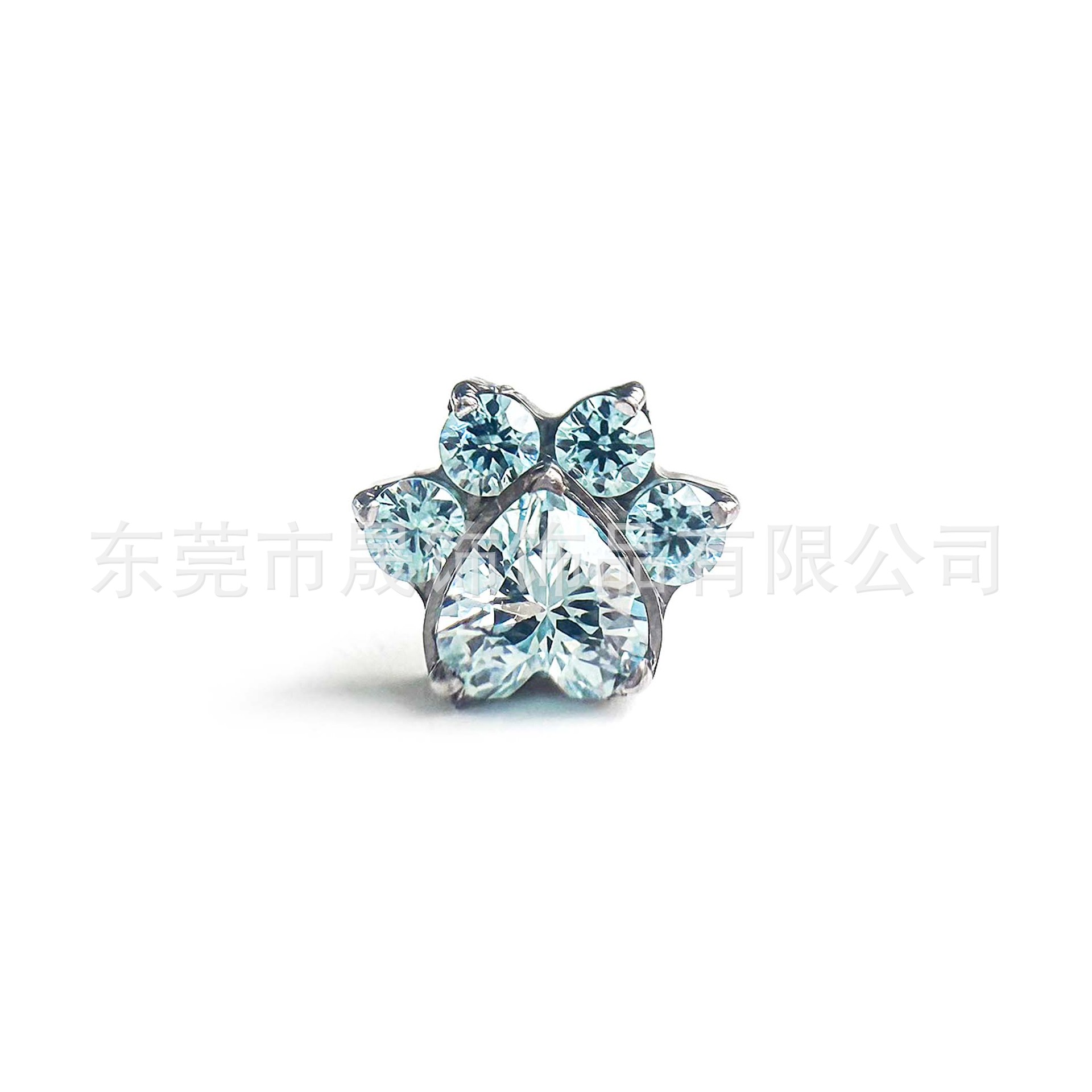 F136 Titanium 满 Diamond 桃 Heart Cat Paw Studded Cubic Zirconia Ear Stud G23 Implant Grade Titanium Labret Stud 人体 Piercing Jewelry Helix Cartilage Stud