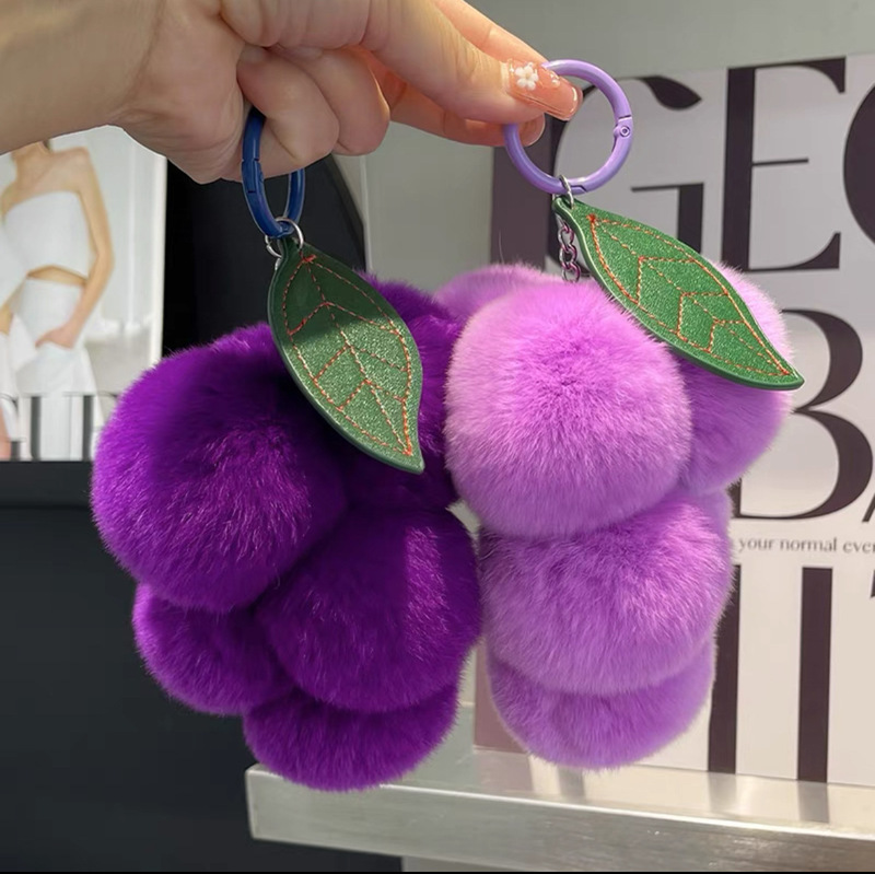 Purple imitation rex rabbit fur bag pendant rex rabbit fur plush grape pendant grape car key pendant accessories