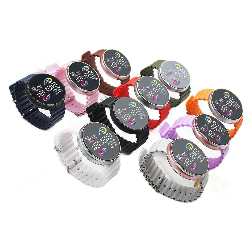 Reloj electrónico LED de moda pareja personalidad cool círculo bicromático mar de deportes de estudiantes de moda reloj electrónico redondo