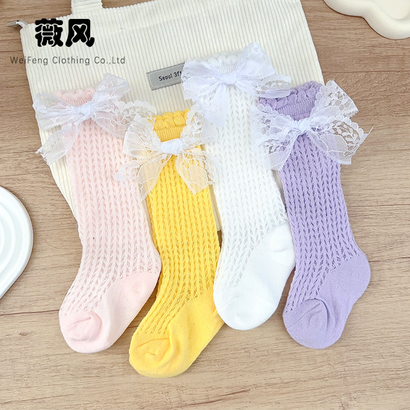 Children's lace summer breathable cute knee socks with bow