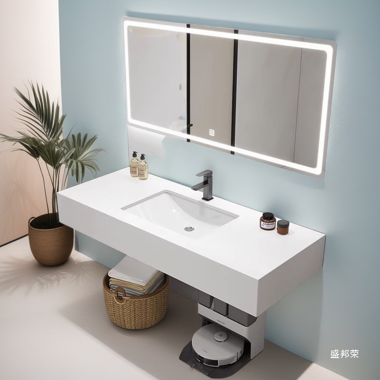 Bathroom Toilet with Wash Basin Apartment Slate Single-Story B&B Washstand Smart Mirror under Basin Hotel