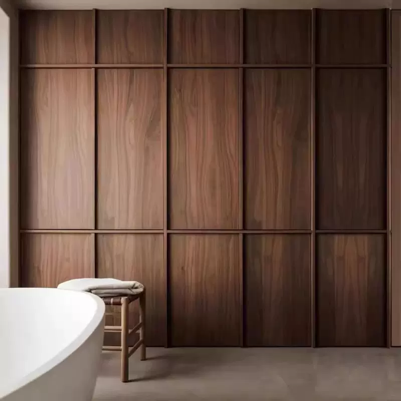 全屋定制北美黑胡桃原木樱桃衣橱卧室实木衣柜中古风骨骼线衣帽间