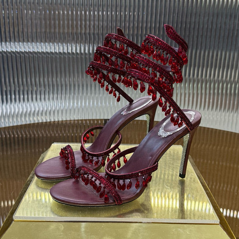 2026 New Style French Rhinestone Tassel Low-Heeled Sandals Fairy Crystal Shoes Genuine Leather Snake-Shaped Winding High Heels Black 2026 New Style French Rhinestone Tassel Low-Heeled Sandals Fairy Crystal Shoes Genuine Leather Snake-Shaped Winding High Heels Black