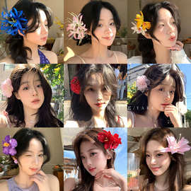 早春出游白色花朵发夹女2025新款海边度假风发卡侧边夹高颜值夹子