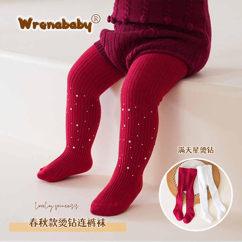 春秋新款中小童满天星打底裤宝宝闪钻款柔棉连脚袜女童连脚裤高弹