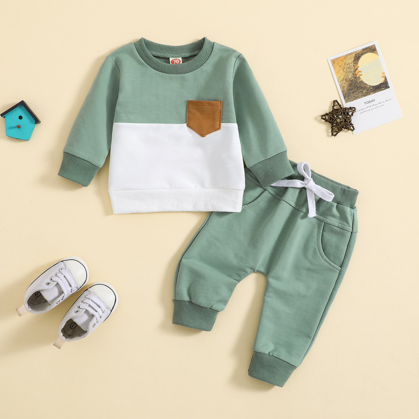 Baby clothing boy's suit Children's new autumn and winter color matching round neck long sleeve pants suit_voghion.com