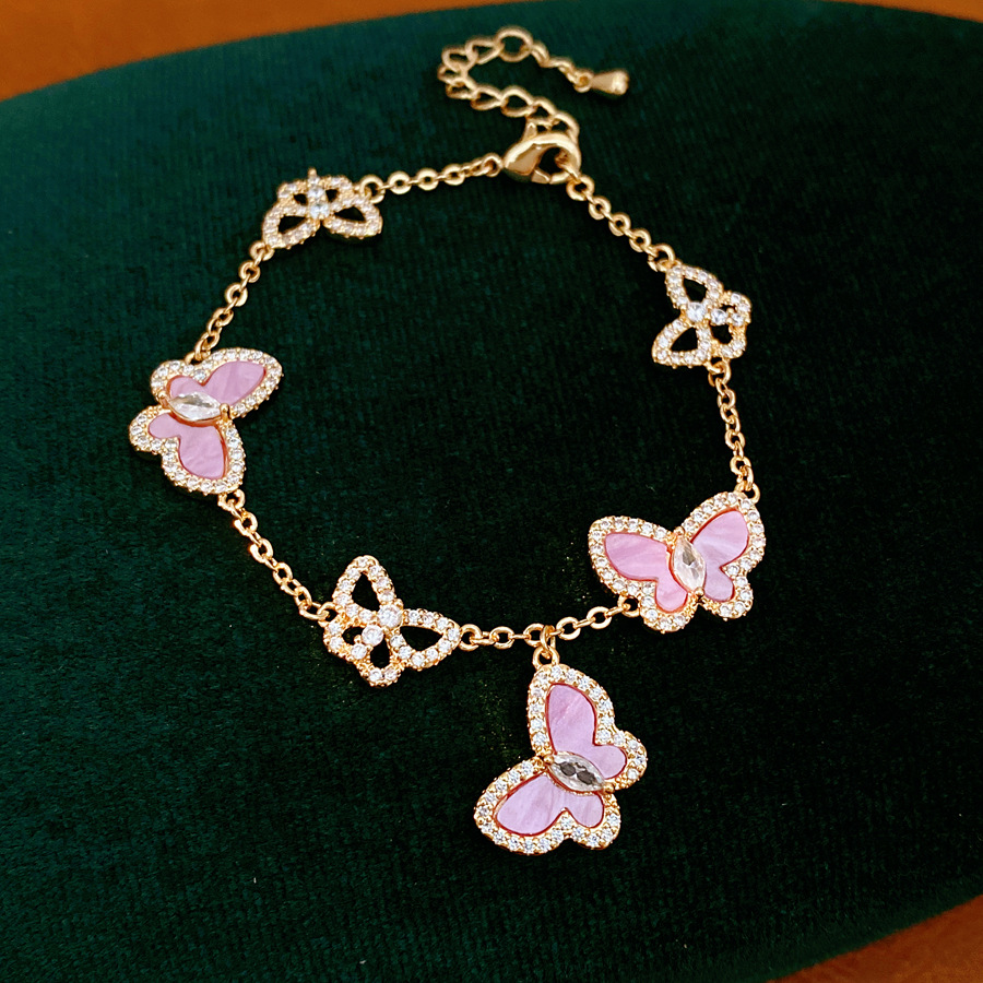 Placa de zircón colgante de mariposa pulsera nicho de diseño pulsera fresca dulce y fresco viento ligero lujo alta sensación joyería al por mayor