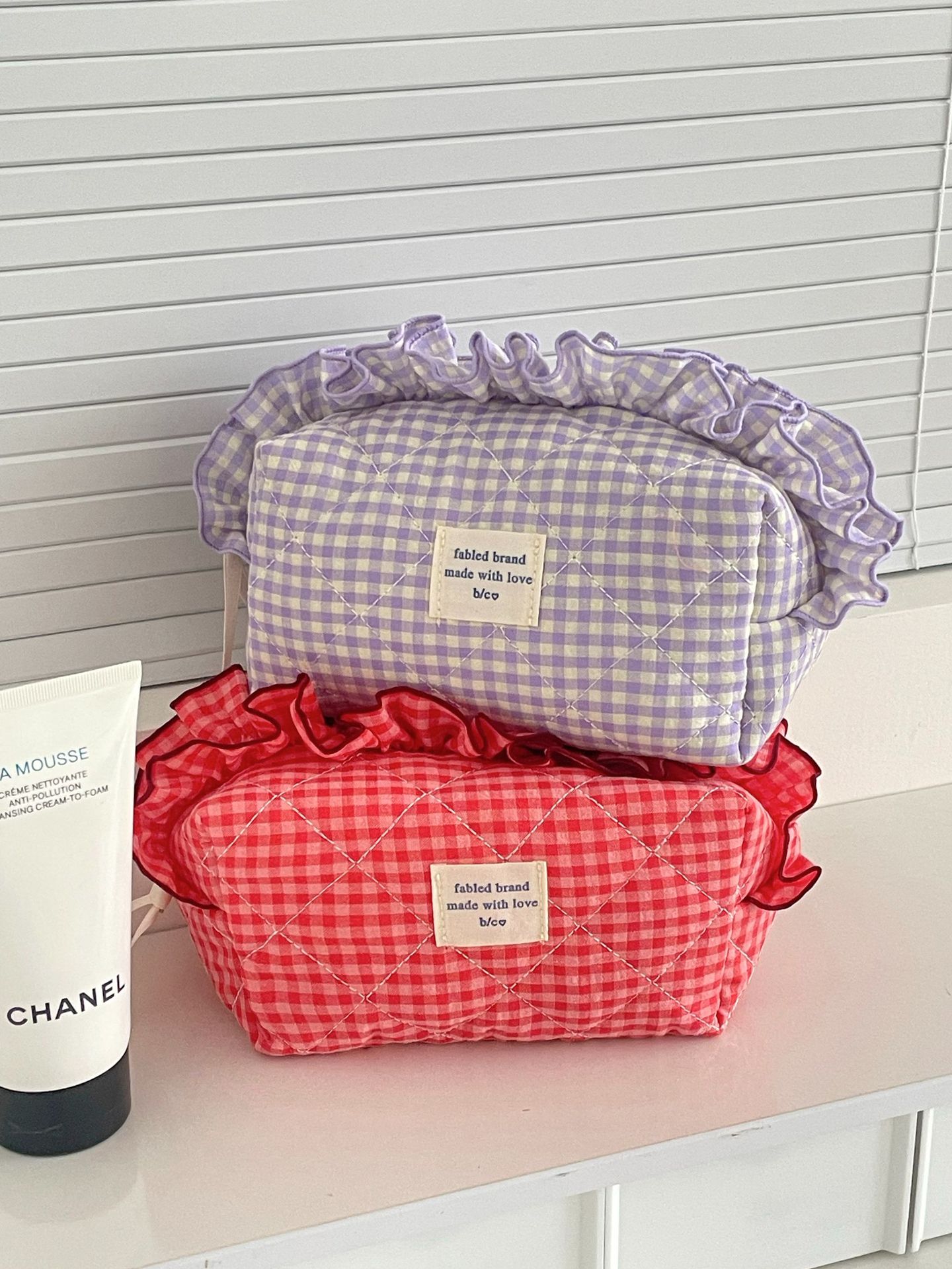 96g Weight Polyester Lining Material Zipper Closure Type / Strap Type Cosmetic Bag Bags Type Daily Occasion Cotton Material Bag, Lattice Pattern All Seasons Season Women's Gender Streetwear Style Square Shape Streetwear Bag Lattice Cotton Square Makeup Bags 10