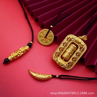 Long-Lasting Vietnamese Sand Gold Prayer Wheel Dzi Bead Pendant Xizang-Style Magic-Reducing Pestle Rhinestone Accessory Ancient Imitation Gold Necklace