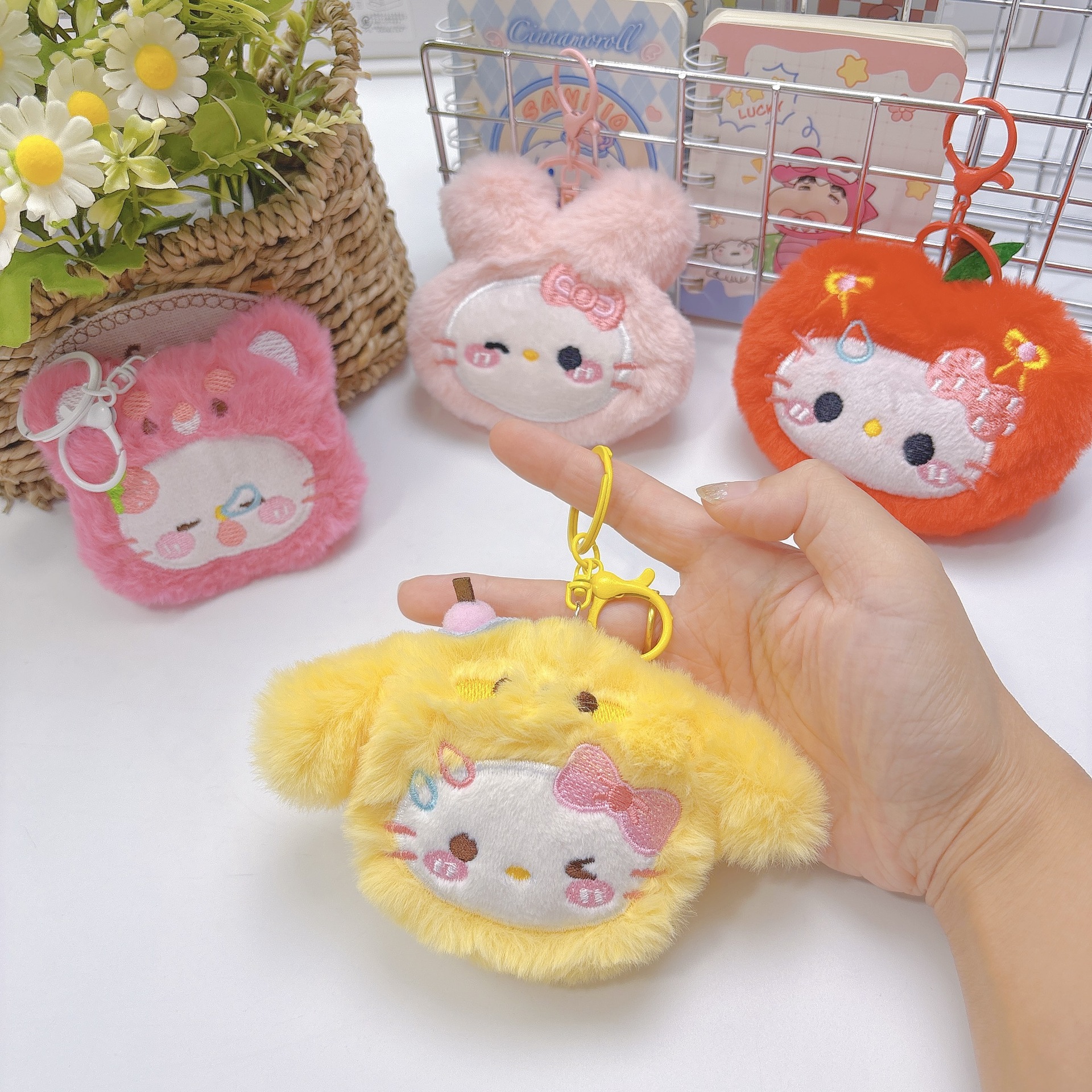 可爱变装KT猫充棉玩偶配件吱吱叫小猫公仔钥匙扣卡通头套猫咪毛绒