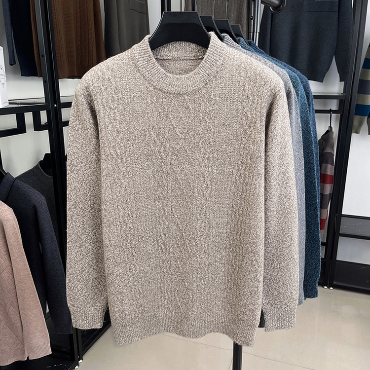Comercio exterior lujo de alta calidad 100% suéter de oveja color sólido cuello redondo marea Jacquard hombre engrosado suéter de invierno de manga larga