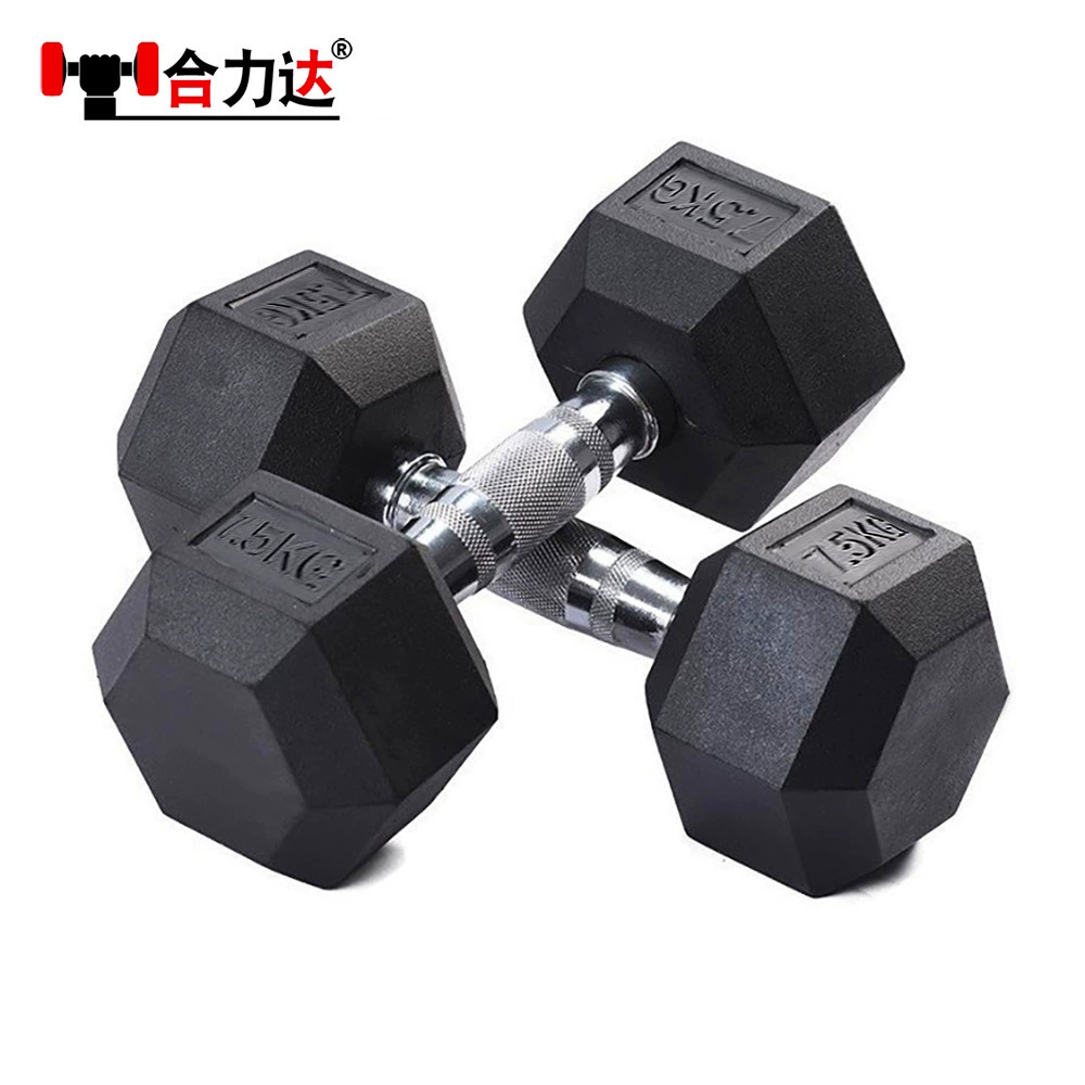 Гексагональные гантели из чугуна с резиновым покрытием для мужчин, черные гантели в резиновой оплетке, хромированные металлические гантели с нескользящей ручкой оптом