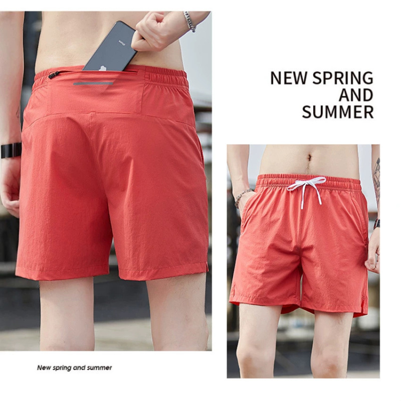 26 New Summer Style Versatile Loose-Fitting Ice Silk Couple's Casual Running and Fitness Shorts with Back Waist Zipper and Waterproof Phone Pocket