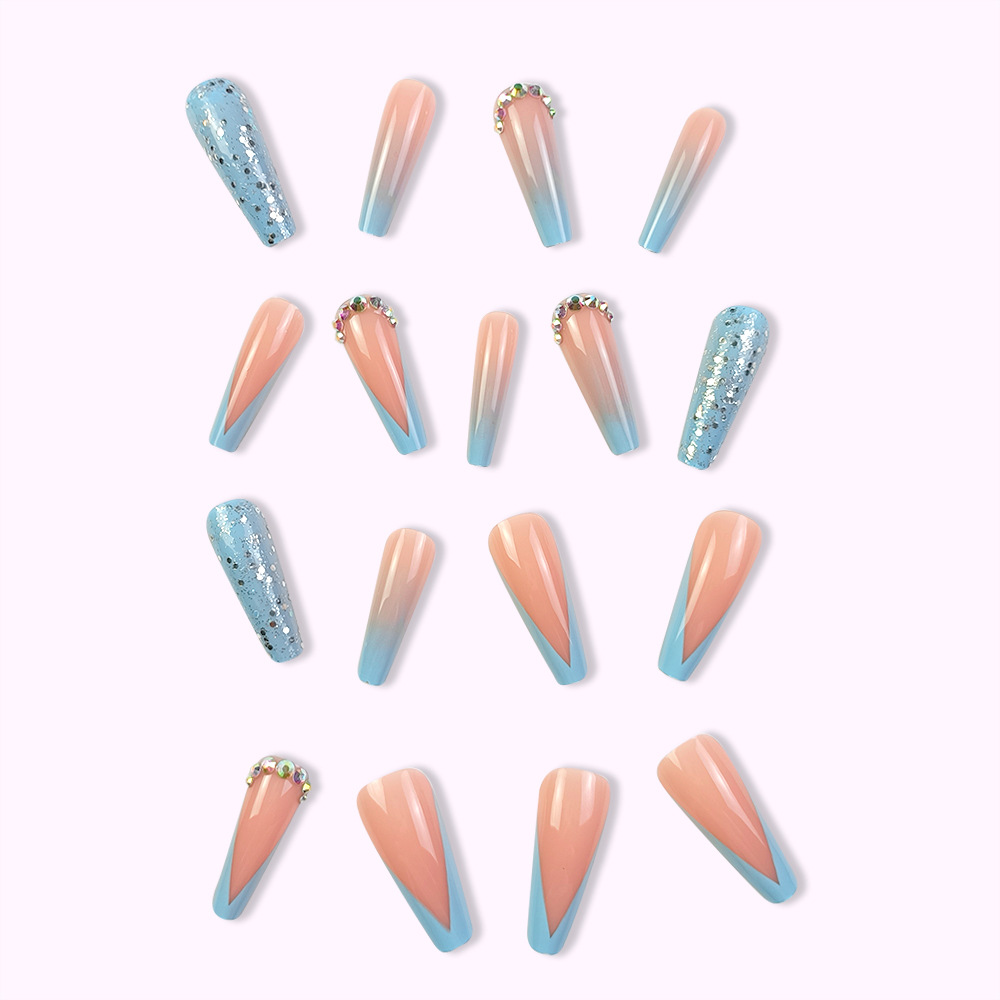 Y2K flash francés diamante de agua super largo desgaste de uñas de verano 24 piezas de parche de uñas mezclado