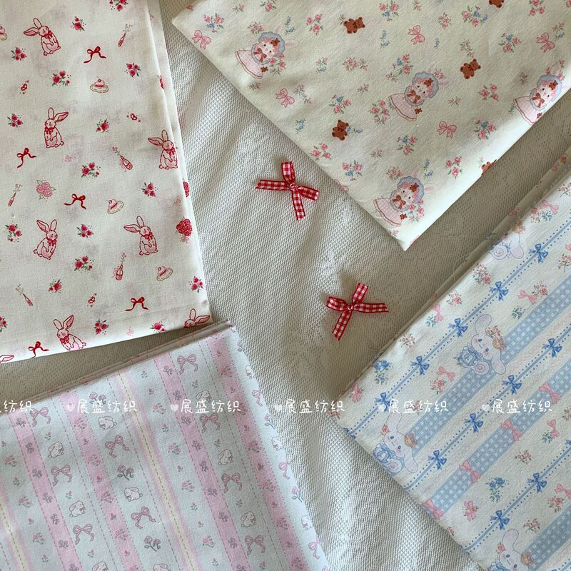 New Pure Cotton Cartoon Printed Fabric Cute Rabbit Bear Floral Fabric Bags Children's Clothing Women's Pajamas Cotton Fabric