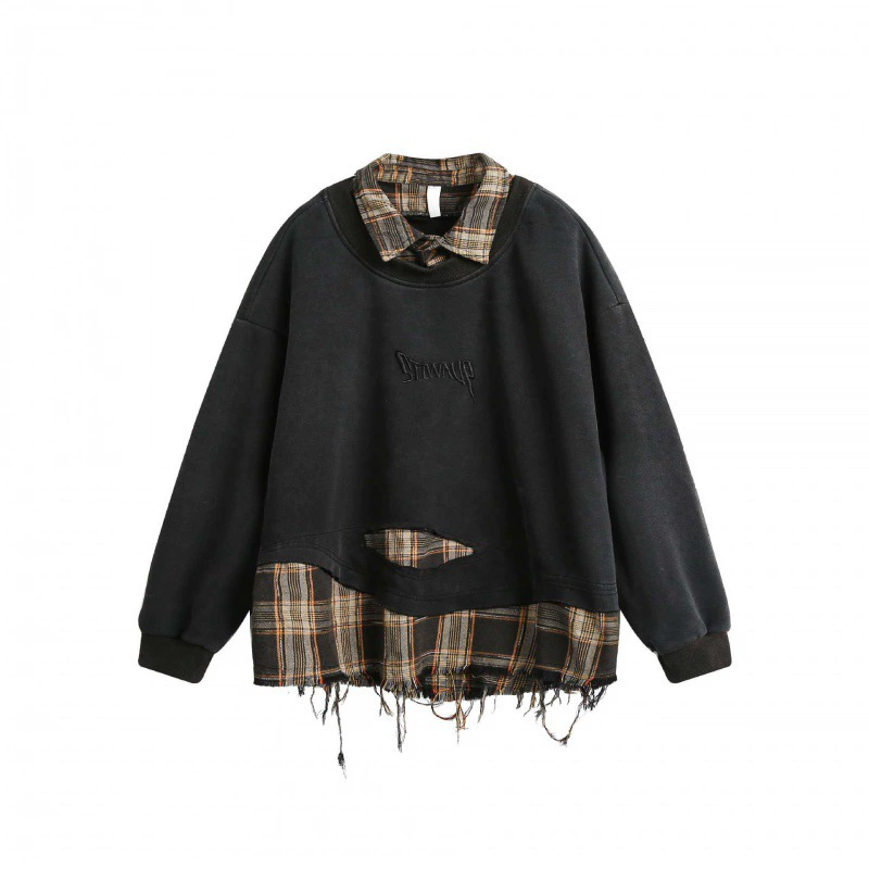 Spring new product pullover fake two-piece lapel top spliced ​​casual and fashionable sweatshirt for men and women A009-W484